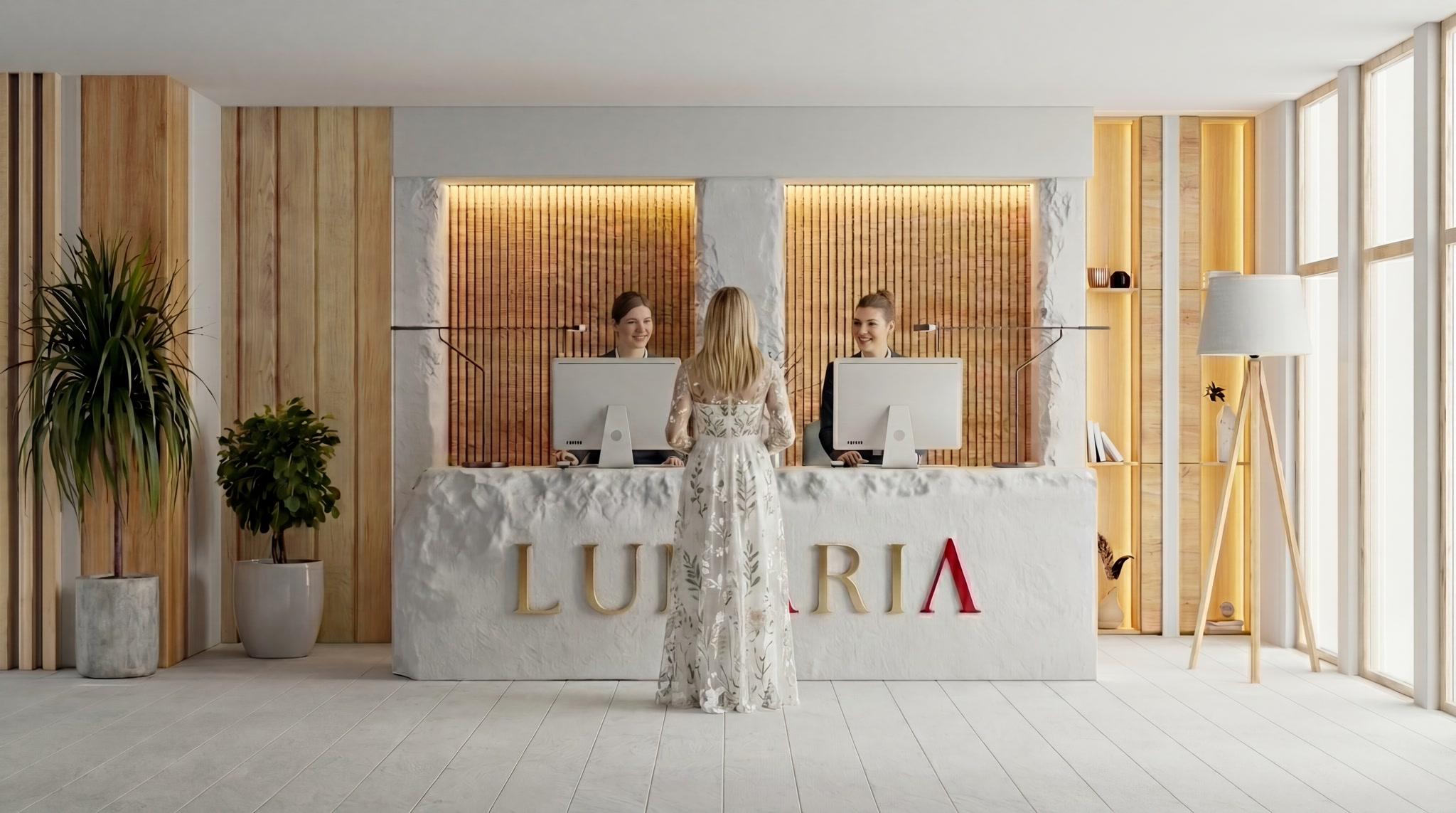 The reception of a Lunaria professional spa, representing a thriving practice